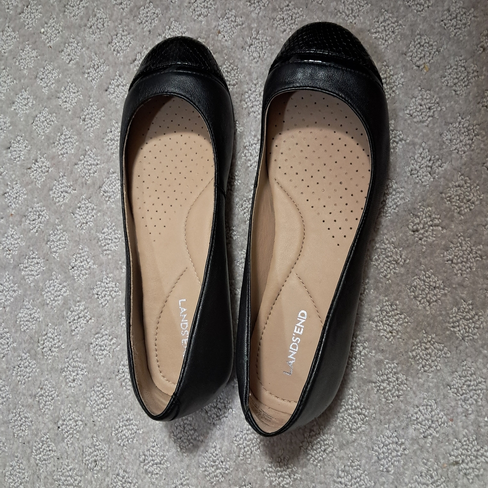 Lands' End Ballet Flats 7.5 with Textured Toe Black Shoes NEW Without TAG